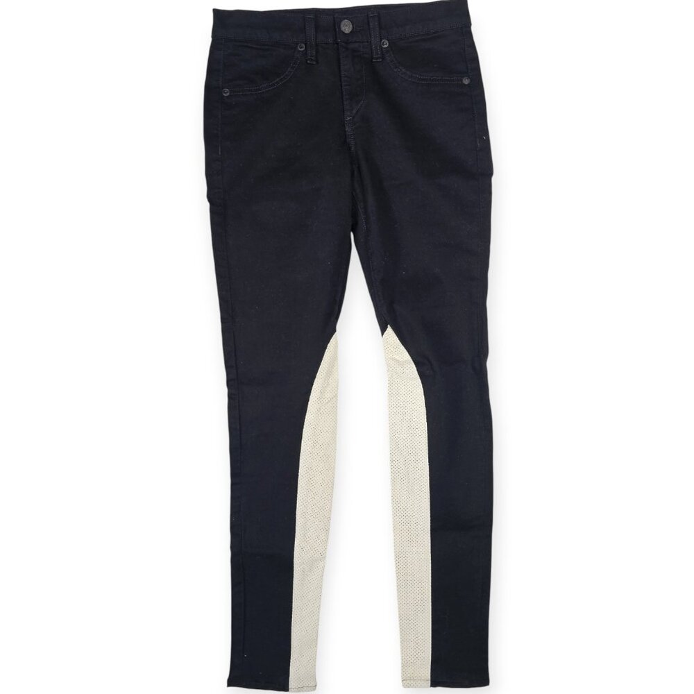 rag & bone JEAN Black Skinny Jeans with White Perforated Leather Insets Size 25